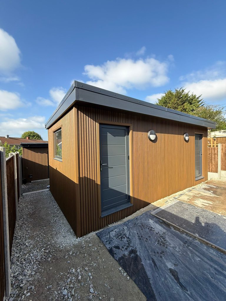 Long narrow garden design ideal for home office or studio