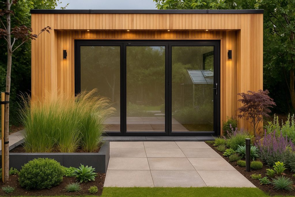 Bespoke timber garden with exterior lighting in Dartford
