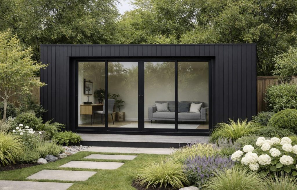 Fully insulated garden room interior with modern flooring and lighting